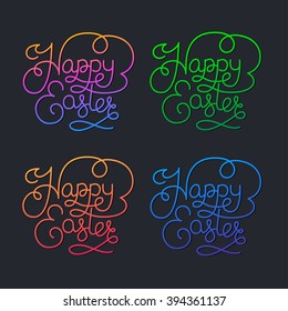 Hand drawn lettering  Happy Easter. Holiday typographical background. Flat Easter design for greeting card, poster, banners, website. Handwriting inscription.