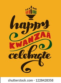 Hand drawn lettering "Happy Kwanzaa". Logo vector design, doodle style. Lettering for web, congratulations, promotional pictures news, invitations, postcards, banners, posters