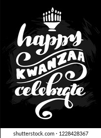 Hand drawn lettering "Happy Kwanzaa". Logo vector design, doodle style. Lettering for web, congratulations, promotional pictures news, invitations, postcards, banners, posters