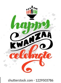 Hand drawn lettering "Happy Kwanzaa". Logo vector design, doodle style. Lettering for web, congratulations, promotional pictures news, invitations, postcards, banners, posters