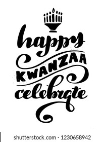 Hand drawn lettering "Happy Kwanzaa". Logo vector design, doodle style. Lettering for web, congratulations, promotional pictures news, invitations, postcards, banners, posters