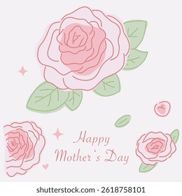 Hand drawn lettering of happy mothers day pink roses flower illustration