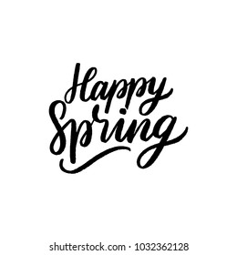 Hand Drawn Lettering Happy Spring For Card, Banner, Poster. Hello Spring Season Typography.