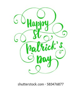 Hand drawn lettering "Happy St. Patrick's Day" with flourishes. Vector illustration.