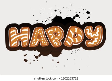 Hand drawn lettering "Happy" Vector design, doodle style. Lettering for web, congratulations, promotional pictures news, invitations, postcards, banners, posters