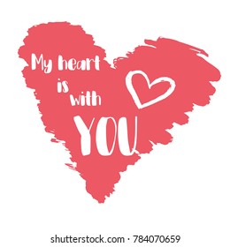 Hand drawn lettering and hearts design for Valentines day. For greeting card, poster, banner, promo. Vector Valentines day illustration. Modern ink style calligraphy