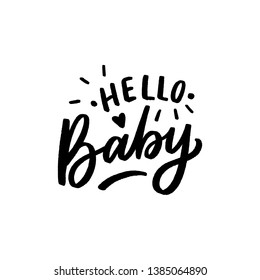 Hand drawn lettering hello baby for print, card, poster, decor. Kids lettering for baby shower.