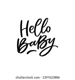 Hand drawn lettering hello baby for print, card, poster, decor. Kids lettering for baby shower.