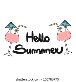 hand drawn lettering hello summer quote vector illustration