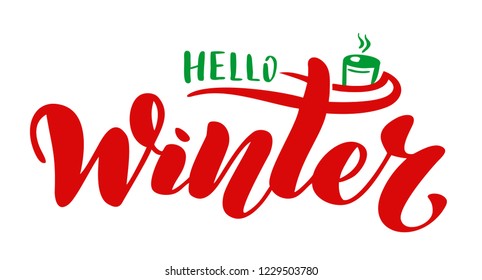 Hand drawn lettering "Hello winter". Logo vector design, doodle style. Lettering for web, congratulations, promotional pictures news, invitations, postcards, banners, posters