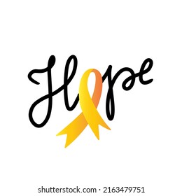 Hand Drawn Lettering Hope With Yellow Ribbon. Endometriosis Awareness Month - March