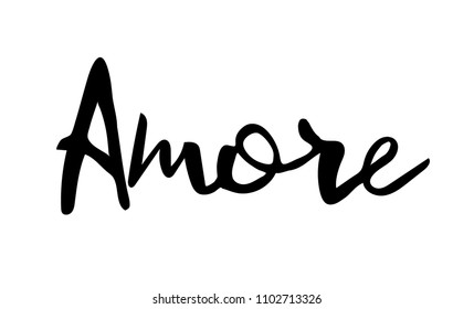 Hand drawn lettering illustration vector of Amore. Card, sign, poster, banner, icon, design, background. T-shirt design, logo.