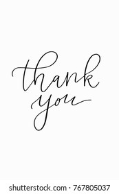 Hand drawn lettering. Ink illustration. Modern brush calligraphy. Isolated on white background. Thank you.