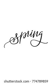 Hand drawn lettering. Ink illustration. Modern brush calligraphy. Isolated on white background. Spring text.