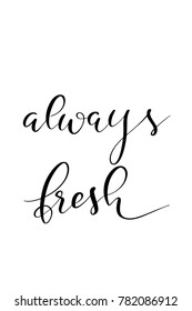 Hand drawn lettering. Ink illustration. Modern brush calligraphy. Isolated on white background. Always fresh.