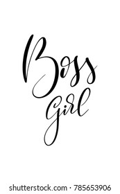 Hand drawn lettering. Ink illustration. Modern brush calligraphy. Isolated on white background. Boss girl.