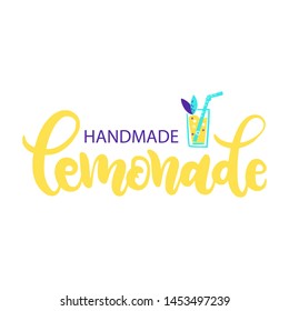 Hand drawn lettering inscriptions about Homemade Lemonade. Hand drawn text sticker with summer cocktail