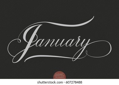 Hand drawn lettering "January". Elegant modern handwritten calligraphy. Vector Ink illustration. Typography poster on dark background. For cards, invitations, prints etc.   