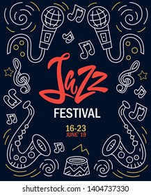 Hand drawn lettering "Jazz festival" Logo vector design. Lettering for web, congratulations, promotional pictures news, invitations, postcards, banners, posters - Vector