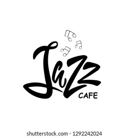 Hand drawn lettering "Jazz music bar" Logo vector design. Lettering for web, congratulations, promotional pictures news, invitations, postcards, banners, posters - Vector