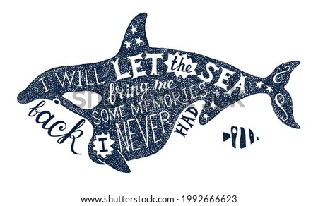 Hand drawn lettering in killer whale silhouette