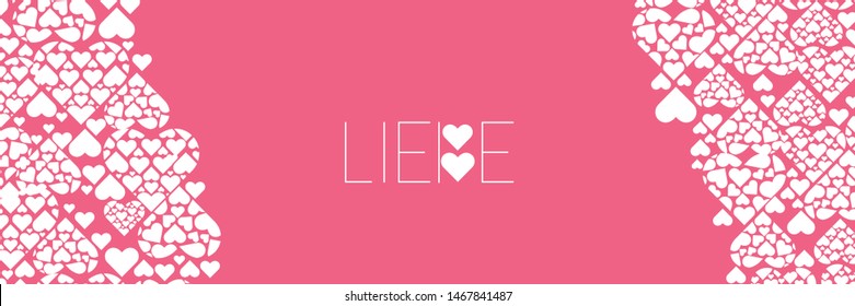 Hand drawn lettering "LIEBE"- mean LOVE, written in German, on pink background. Flat vector illustration for wedding design, Valentine`s Day cards, posters, greetings, invitations, prints, web.