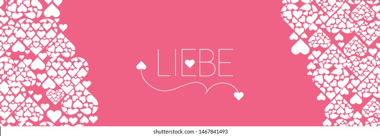 Hand drawn lettering "LIEBE"- mean LOVE, written in German, on pink background. Flat vector illustration for wedding design, Valentine`s Day cards, posters, greetings, invitations, prints, web.