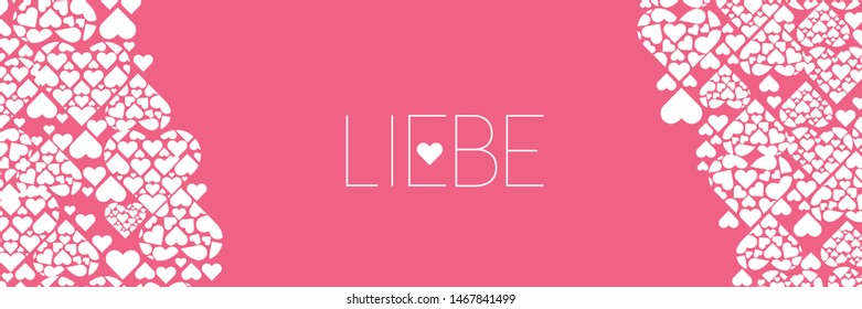 Hand drawn lettering "LIEBE"- mean LOVE, written in German, on pink background. Flat vector illustration for wedding design, Valentine`s Day cards, posters, greetings, invitations, prints, web.