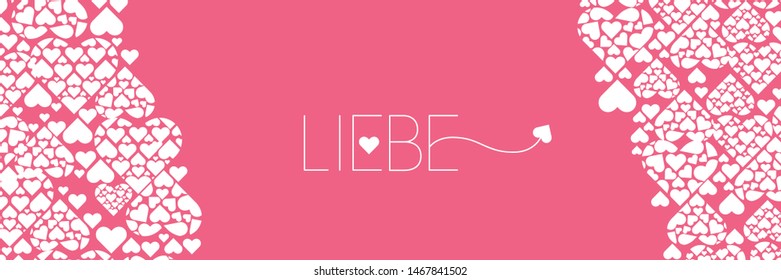 Hand drawn lettering "LIEBE"- mean LOVE, written in German, on pink background. Flat vector illustration for wedding design, Valentine`s Day cards, posters, greetings, invitations, prints, web.