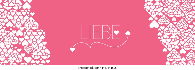 Hand drawn lettering "LIEBE"- mean LOVE, written in German, on pink background. Flat vector illustration for wedding design, Valentine`s Day cards, posters, greetings, invitations, prints, web.