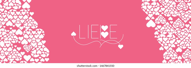 Hand drawn lettering "LIEBE"- mean LOVE, written in German, on pink background. Flat vector illustration for wedding design, Valentine`s Day cards, posters, greetings, invitations, prints, web.