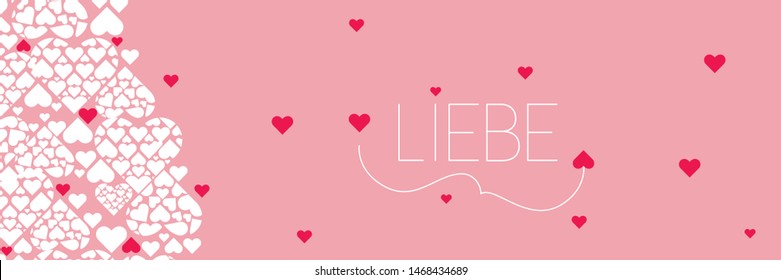 Hand drawn lettering "LIEBE"- mean LOVE, written in German, on pale pink background. Flat vector illustration for wedding design, Valentine`s Day cards, posters, greetings, invitations, prints, web.