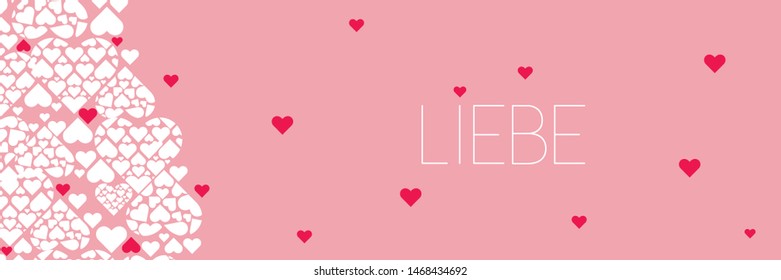 Hand drawn lettering "LIEBE"- mean LOVE, written in German, on pale pink background. Flat vector illustration for wedding design, Valentine`s Day cards, posters, greetings, invitations, prints, web.