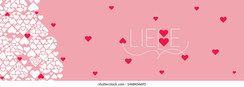 Hand drawn lettering "LIEBE"- mean LOVE, written in German, on pale pink background. Flat vector illustration for wedding design, Valentine`s Day cards, posters, greetings, invitations, prints, web.