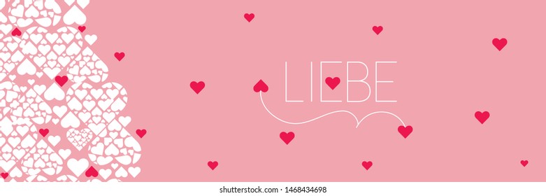 Hand drawn lettering "LIEBE"- mean LOVE, written in German, on pale pink background. Flat vector illustration for wedding design, Valentine`s Day cards, posters, greetings, invitations, prints, web.