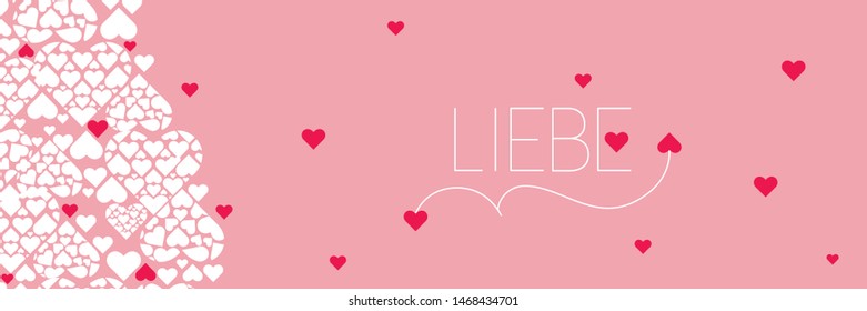 Hand drawn lettering "LIEBE"- mean LOVE, written in German, on pale pink background. Flat vector illustration for wedding design, Valentine`s Day cards, posters, greetings, invitations, prints, web.