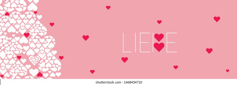 Hand drawn lettering "LIEBE"- mean LOVE, written in German, on pale pink background. Flat vector illustration for wedding design, Valentine`s Day cards, posters, greetings, invitations, prints, web.