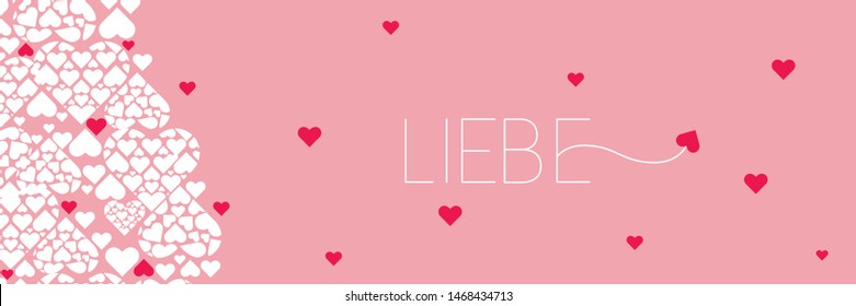 Hand drawn lettering "LIEBE"- mean LOVE, written in German, on pale pink background. Flat vector illustration for wedding design, Valentine`s Day cards, posters, greetings, invitations, prints, web.