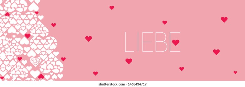 Hand drawn lettering "LIEBE"- mean LOVE, written in German, on pale pink background. Flat vector illustration for wedding design, Valentine`s Day cards, posters, greetings, invitations, prints, web.