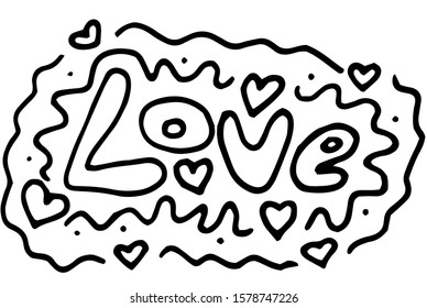 hand drawn lettering Love isolated on white background. doodle for t-shirt print, textile, clothes and poster design. Vector illustration