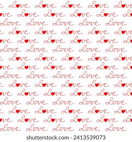 Hand drawn lettering Love message seamless pattern background. Flat vector illustration
