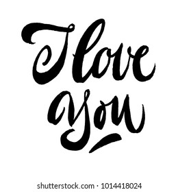 Hand drawn lettering I love you. Black on white background. Vector ink. Brush pen modern trendy style. Romantic quote. Valentine's day.