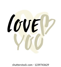 Hand drawn lettering - love you, happy valentine's day card