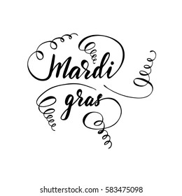 Hand drawn lettering "Mardi Gras" with flourishes. Vector illustration.