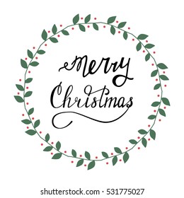Hand drawn Lettering 'Merry Christmas' for winter greeting card, poster, invitation. Merry Christmas logo, badge, banner. Merry Christmas typography icon made in vector.