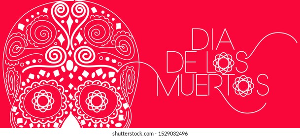 Hand drawn lettering of Mexican holiday - Dia de los Muertos (Day of the Dead) on red background. Flat vector illustration for cards, invitations, posters, seasonal design and decoration, prints, web.
