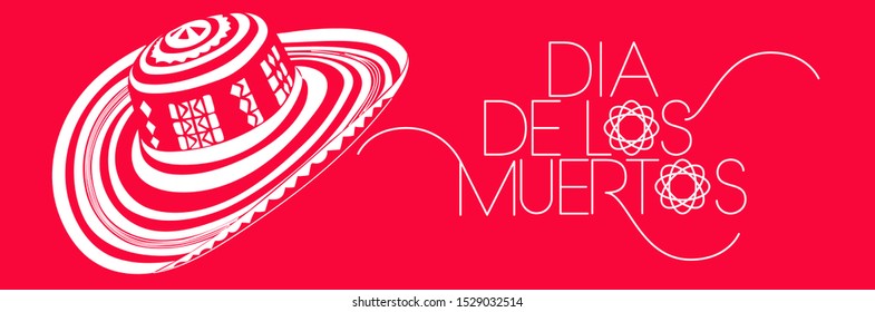 Hand drawn lettering of Mexican holiday - Dia de los Muertos (Day of the Dead) on red background. Flat vector illustration for cards, invitations, posters, seasonal design and decoration, prints, web.