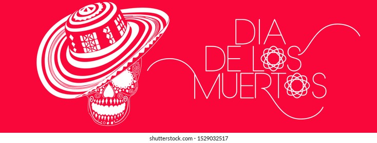 Hand drawn lettering of Mexican holiday - Dia de los Muertos (Day of the Dead) on red background. Flat vector illustration for cards, invitations, posters, seasonal design and decoration, prints, web.