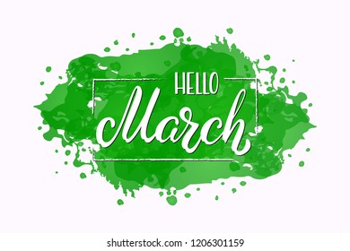 Hand drawn lettering month name. Hand written month March for calendar, monthly logo, bullet journal or monthly organizer. Ink brush lettering for spring invitation card.