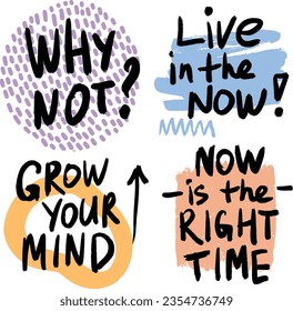 Hand drawn lettering motivation quotes. Modern brush calligraphy and abstract texture. Vector illustration. 